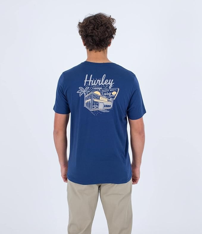 Hurley's Back Print Graphic Short Sleeve Crewneck T Shirt Blue White Large