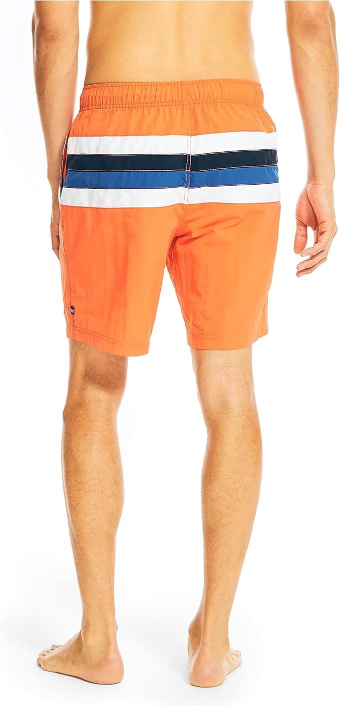 NAUTICA Men's 8" Striped Colorblocked Quick-Dry Swim Shorts Trunks Large Orange