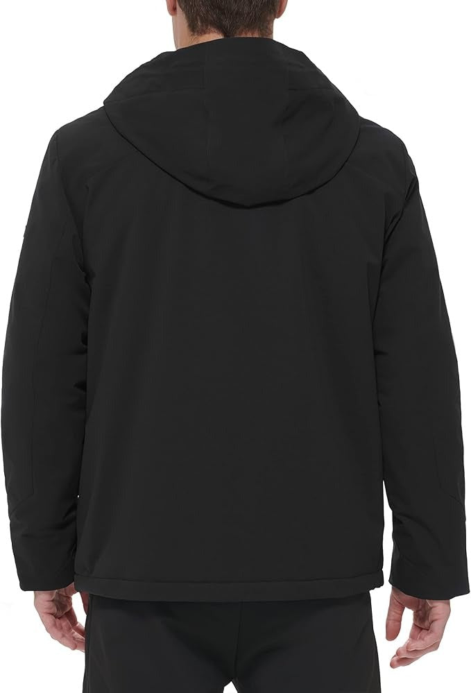 DKNY Men's Flex Tech Hooded Rain Slicker Coat Jacket Black XL