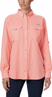 Columbia Womens  fit Long Sleeve Button-Up Shirt 2X Pink Solid