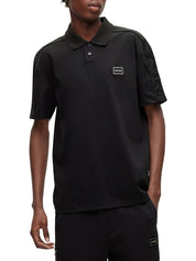 HUGO BOSS Mens Interlock-Cotton Framed Logo Polo Shirt Medium Black