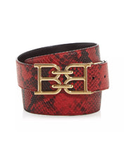 Mens Bally Mirror Double B Buckle Snakeskin Leather Belt Red Black Size 120