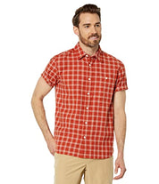 The North Face Mens Loghill Short Sleeve Button Down Plaid Shirt Orange Medium