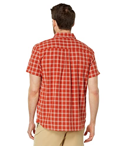 The North Face Mens Loghill Short Sleeve Button Down Plaid Shirt Orange Medium