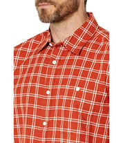 The North Face Mens Loghill Short Sleeve Button Down Plaid Shirt Orange Medium
