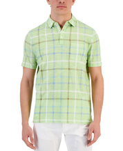 Club Room Men’s Green Textured Windowpane Check Polo Shirt Small