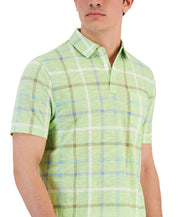 Club Room Men’s Green Textured Windowpane Check Polo Shirt Small