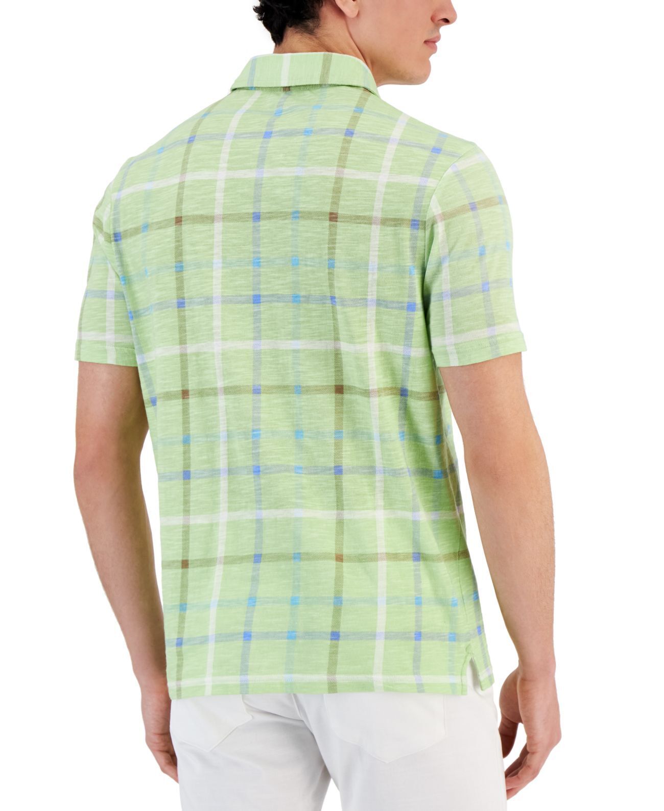 Club Room Mens Textured Windowpane Check Polo Shirt Green XXL