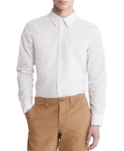 Calvin Klein Mens Slim fit Long Sleeve Button-Up Shirt XL White Solid Stretch