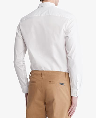 Calvin Klein Mens Slim fit Long Sleeve Button-Up Shirt XL White Solid Stretch