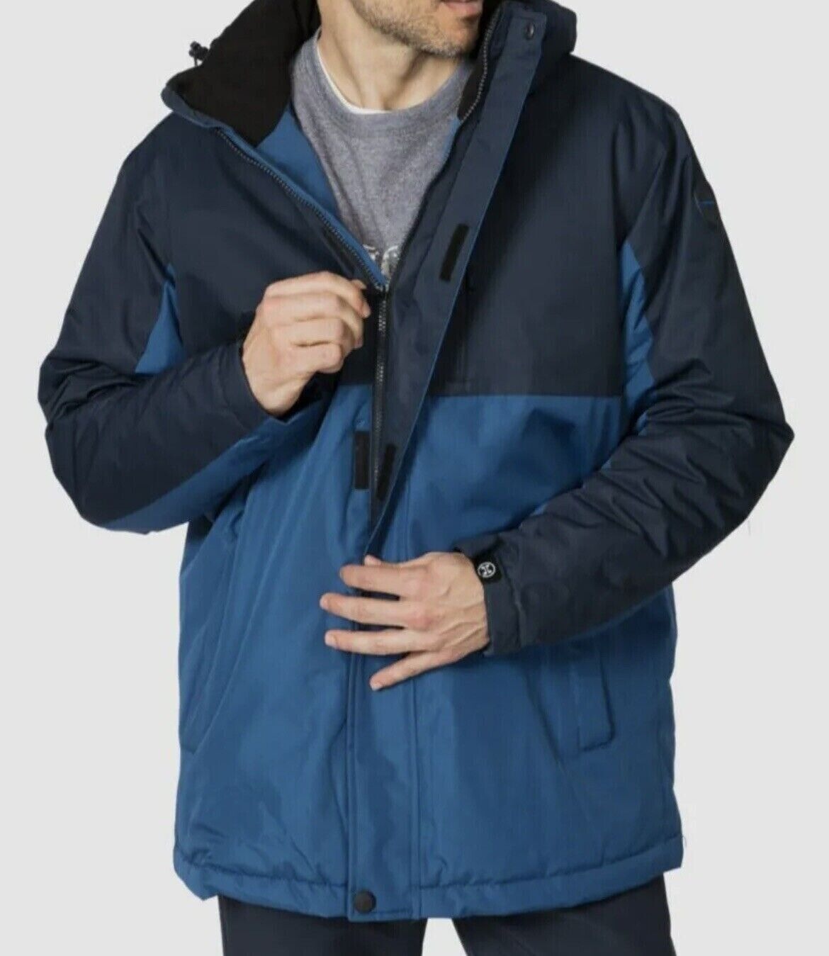 Hawke & Co. Outfitter Men's Colorblocked Blue Parka Coat Large Blue