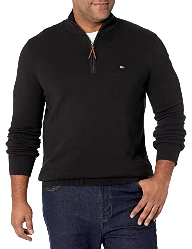 Tommy Hilfiger Men's Big Tall Quarter Zip Sweater Dark Sable Black XLT