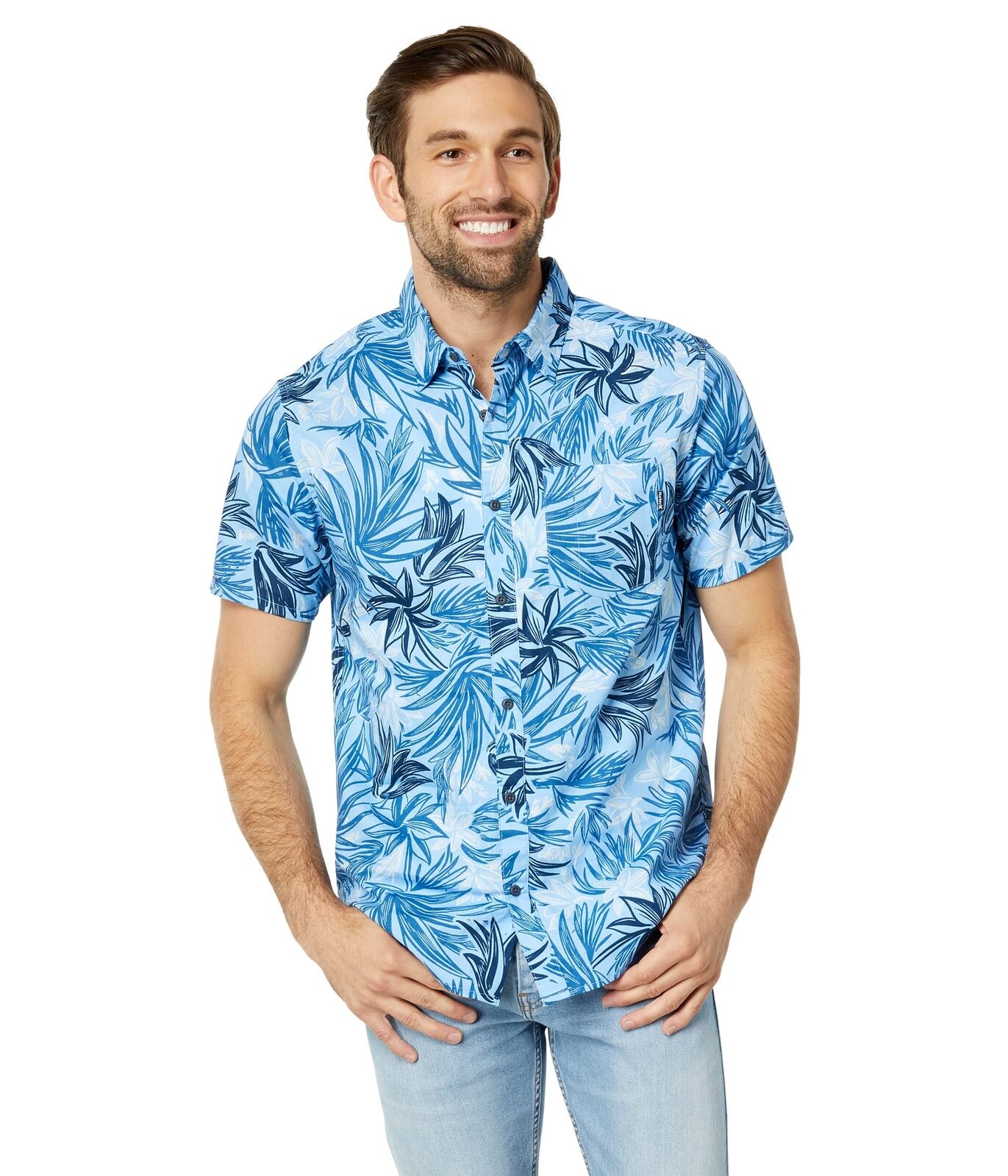 Hurley Mens Regular fit Short Sleeve Button-Up Shirt Medium Blue Floral