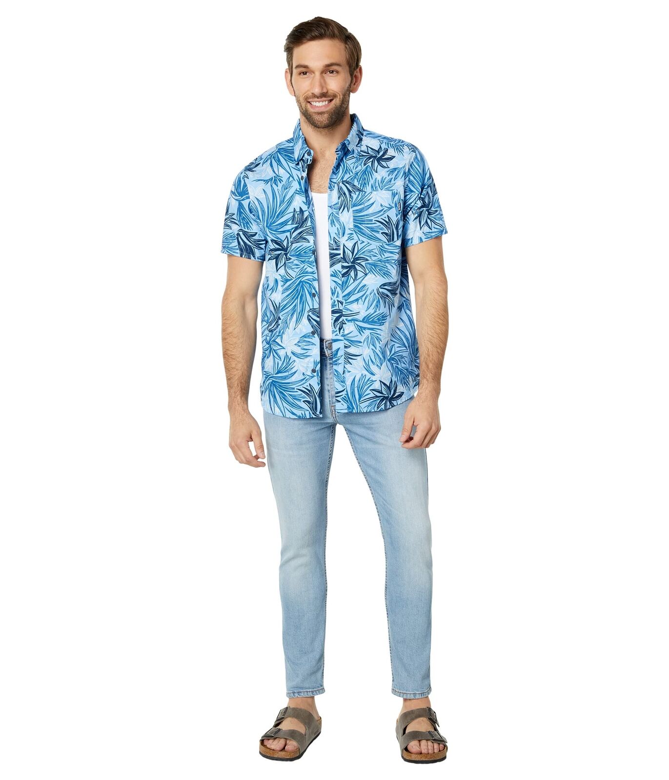 Hurley Mens Regular fit Short Sleeve Button-Up Shirt Small Blue Floral