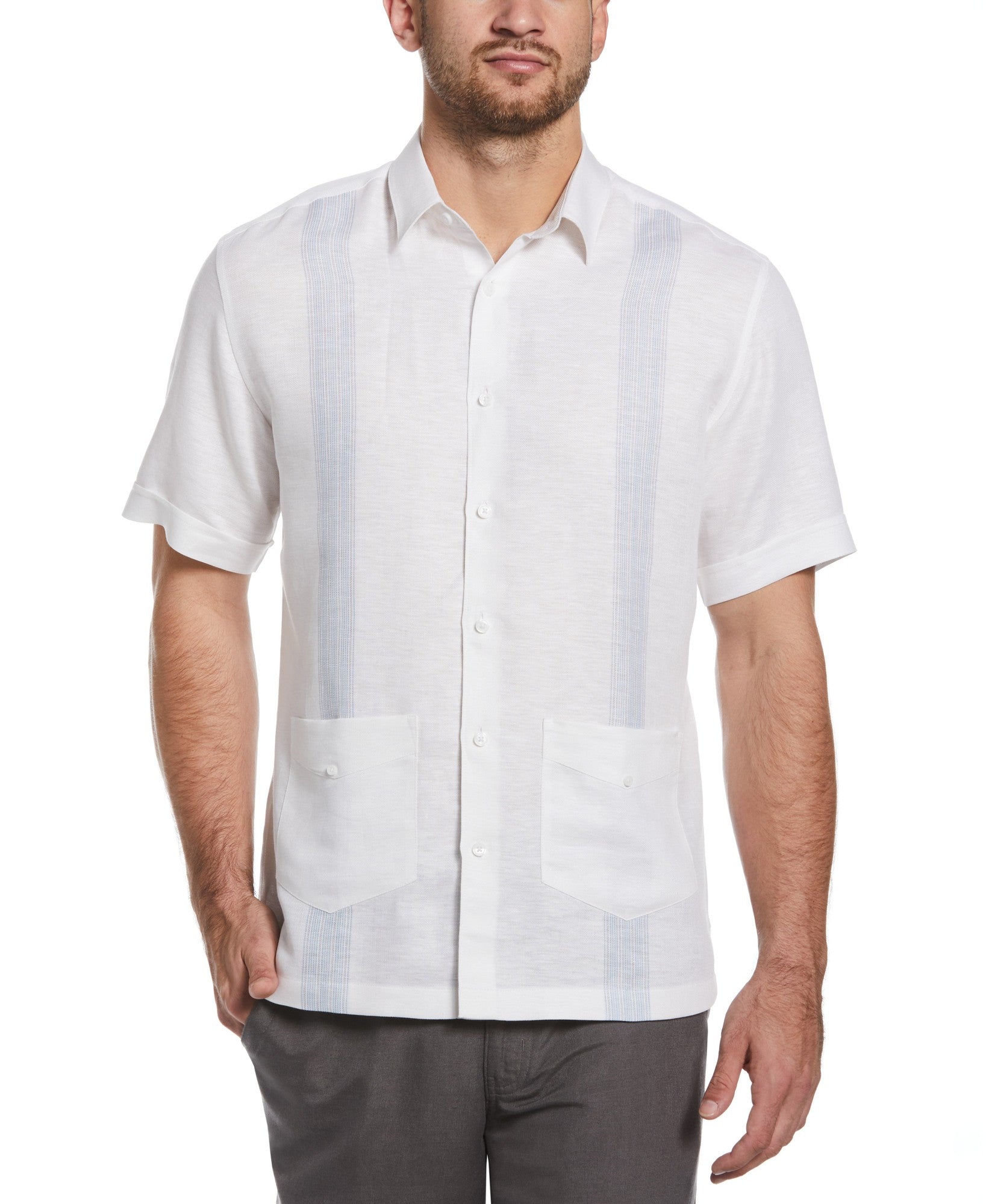 Cubavera Mens Linen Blend Big And Tall Striped Guayabera Shirt White 2XL