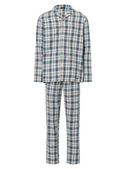 Hanro Mens Cozy Comfort Cotton Flannel Button Front Pajama Set Blue Medium