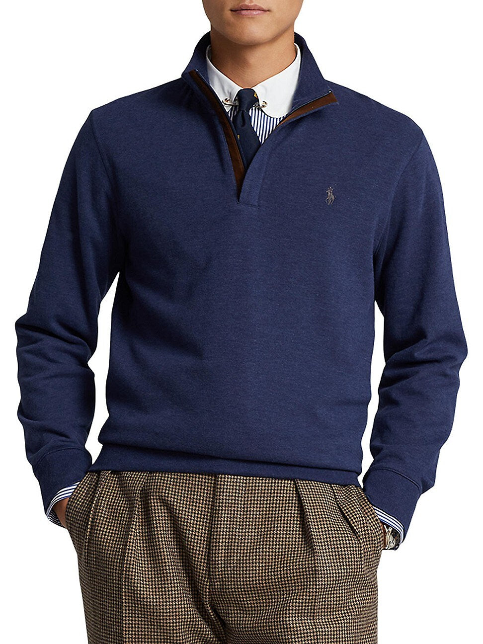 Polo Ralph Lauren Luxury Jersey Quarter-Zip Pullover Sweater XL Navy Blue