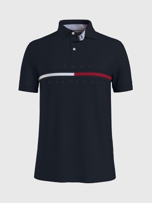Tommy Hilfiger Men's Custom Fit Tanner Logo Short Sleeve Polo Shirt Blue Large