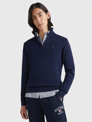 Tommy Hilfiger Mens Regular Fit Quarter Zip Mock Desert Sky Blue XL