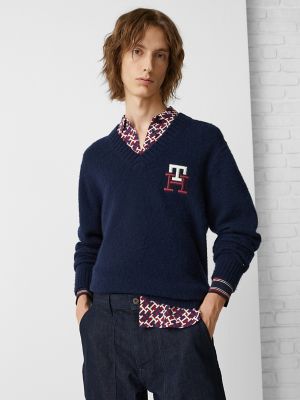 Tommy Hilfiger Navy Small Men's V-Neck Wool Sweater