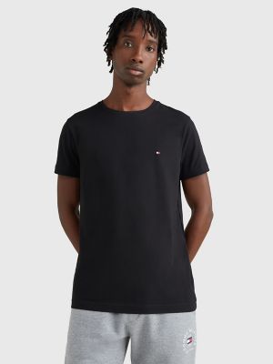 Tommy Hilfiger Mens Stretch Slim Fit Crewneck T Shirt Flag Black Small