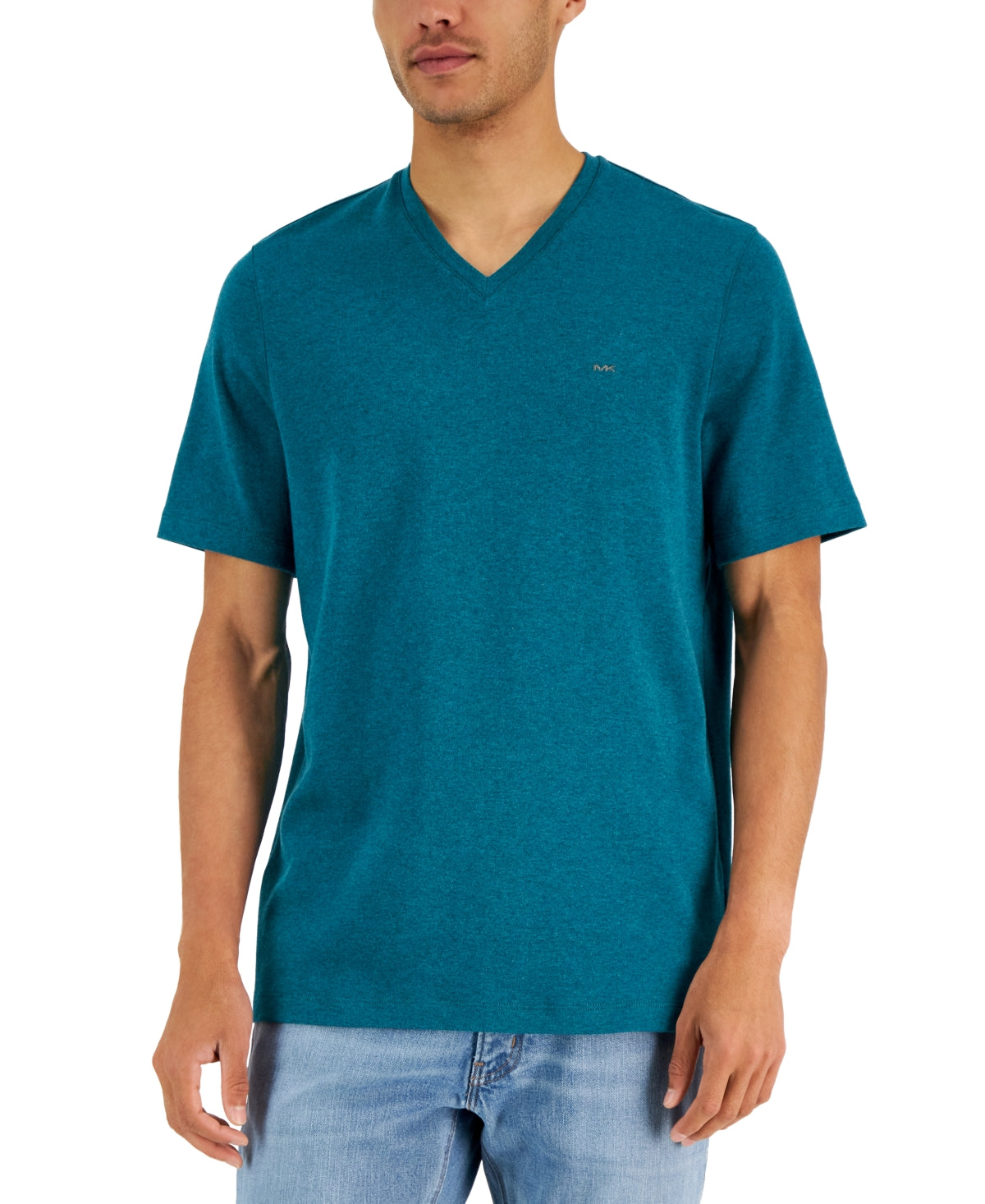 Michael Kors Men's V Neck Short Sleeve T Shirt Deep Green Heather Small