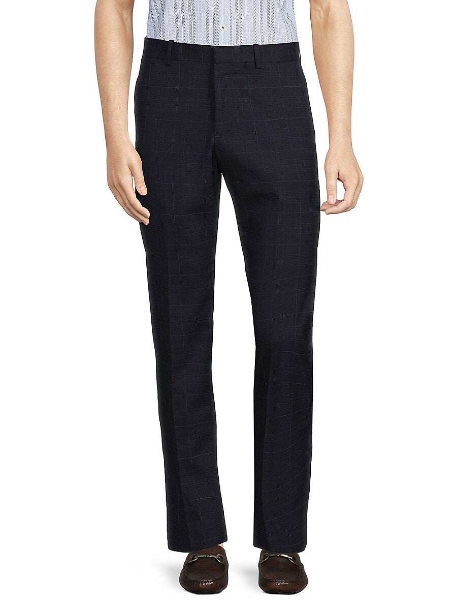 Perry Ellis Men's Slim Fit Dress Pants Navy Blue Plaid 36 x 32