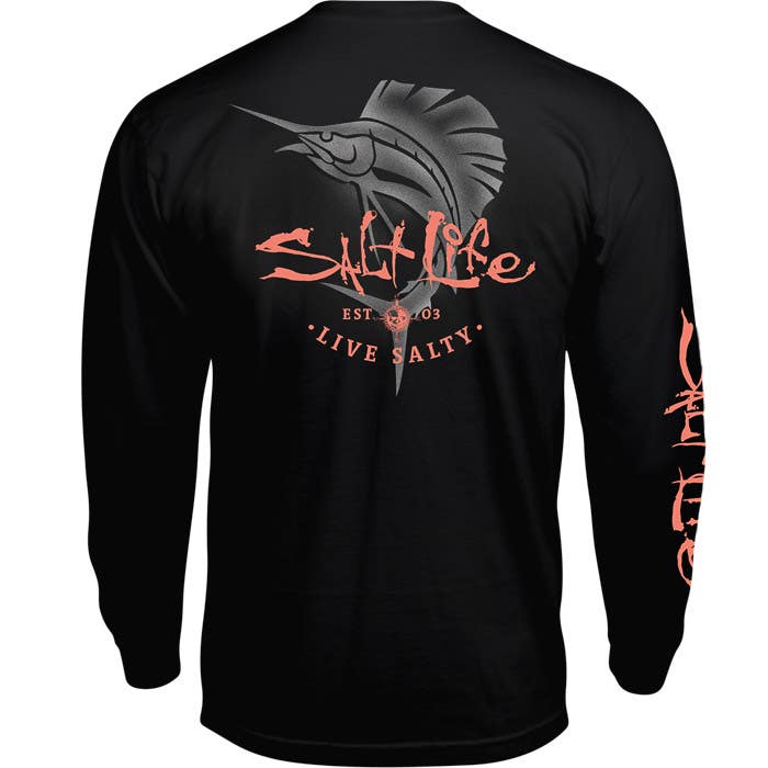 Salt Life Mens Reel Escape Logo Graphic Long Sleeve Shirt Black Small