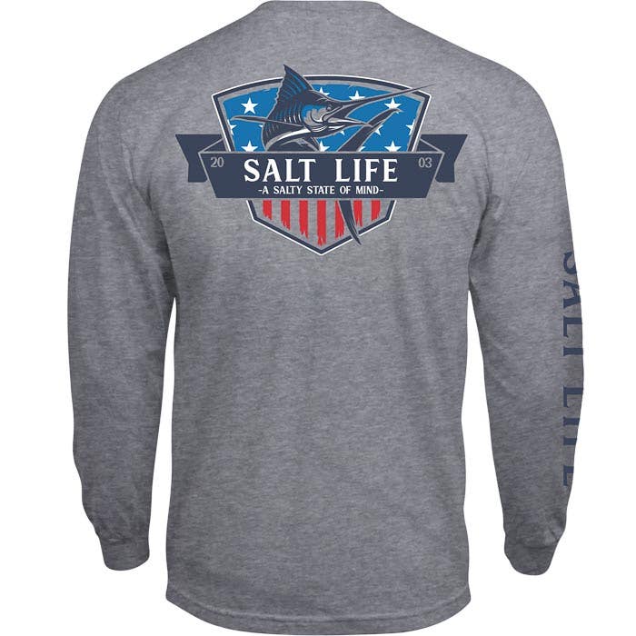 Salt Life Mens Marlin State of Mind Long Sleeve Graphic T Shirt Grey Medium