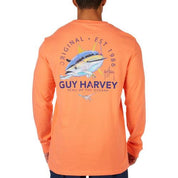 Guy Harvey Mens Tuna Core Long Sleeve Crewneck T Shirt Living Coral Small
