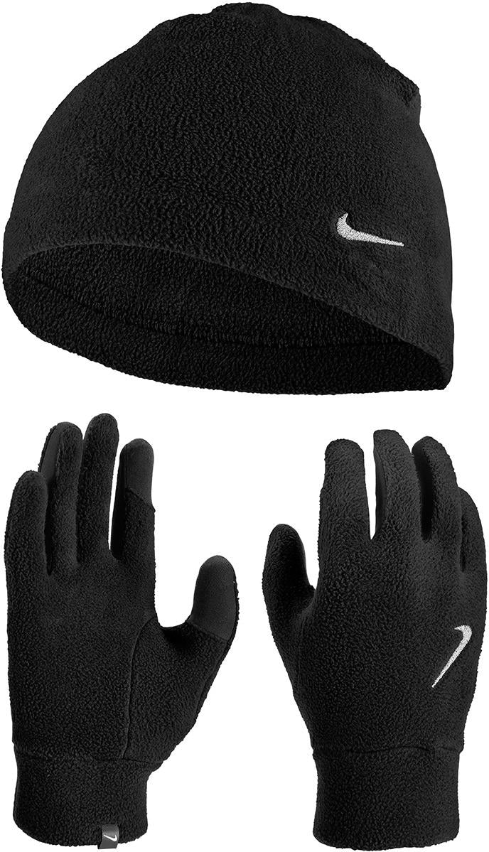 Nike Mens Dri Fit Fleece Tech Hat with Gloves Black Silver Small Medium