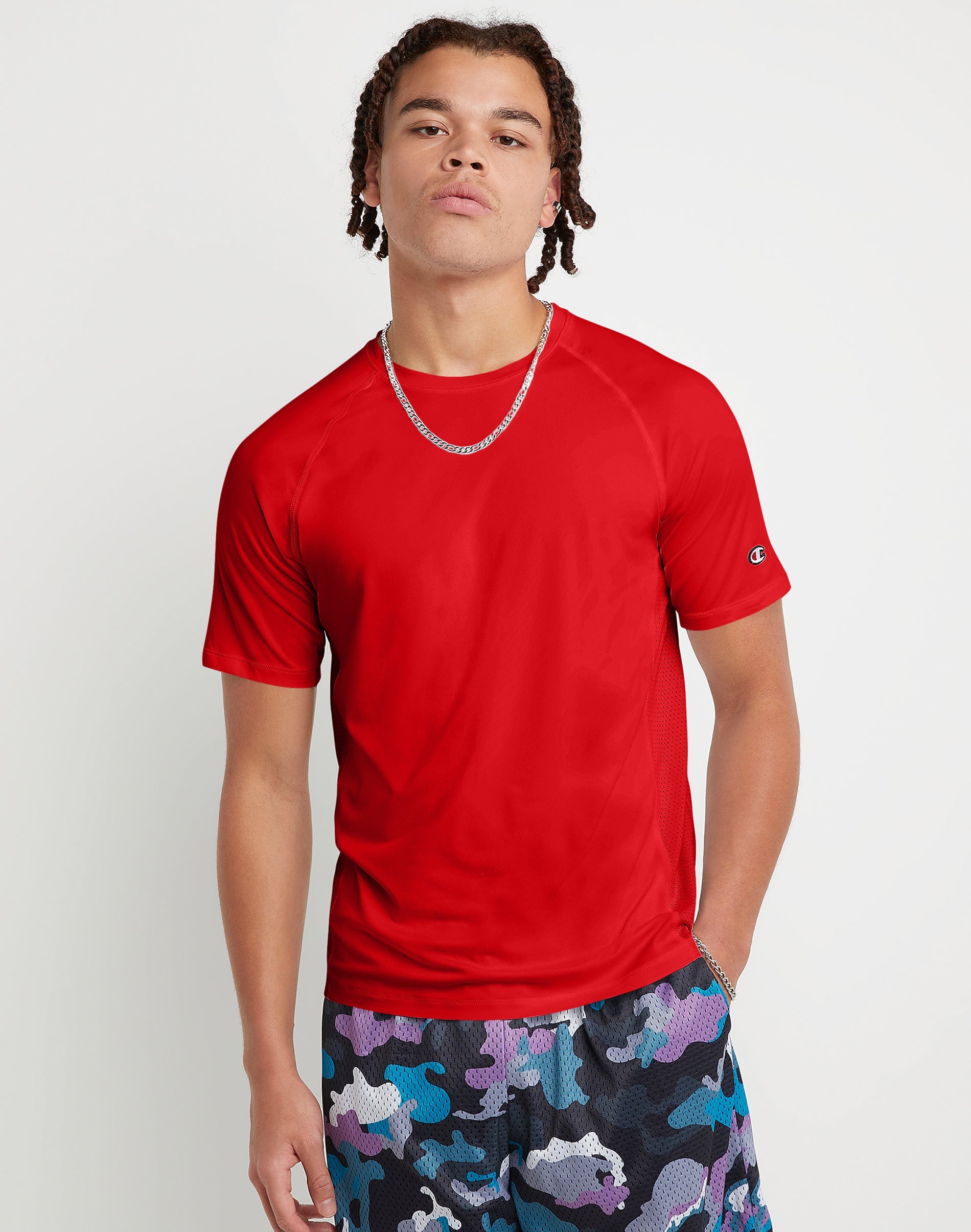 Champion Mens MVP Mesh C Patch Short Sleeve T Shirt Scarlet Red Large