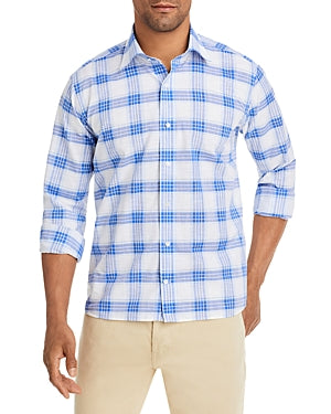 Peter Millar Mens Crafted Duke Grid Pattern Long Sleeve Shirt Medium Blue Plaid