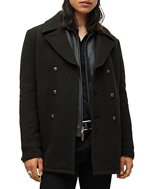 John Varvatos Mens Carlos Vintage Wool Slim Coat Peacoat EU 54 US 44 Black