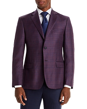 Men's Store Bloomingdales Berry Blue Plaid Sport Coat 42R Purple / Blue Wool