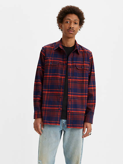 Levi's Men's Classic Worker Relaxed Fit Long Sleeve Overshirt Plaid Red Small