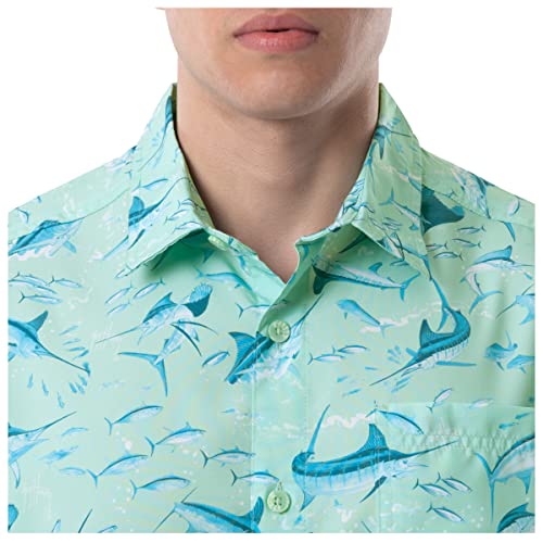 Guy Harvey Mens Sleeve Tonal Bills Printed Fishing Shirt Green Large