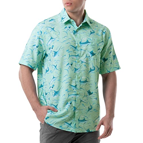 Guy Harvey Mens Sleeve Tonal Bills Printed Fishing Shirt Green Large