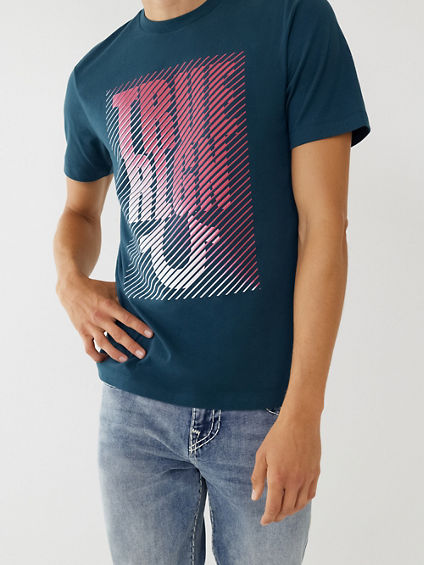 True Religion Men's Gradient Logo Tshirt  Reflecting Pond Navy Small