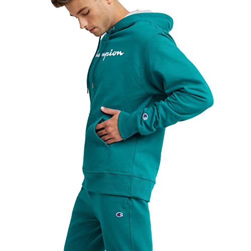 Champion Men's Logo Hoodie Sweatshirt Dark Emerald Green Medium