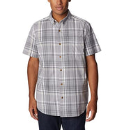 Columbia Mens Short Sleeve Button Down Shirt Grey Rapid Rivers Plaid  Grey XXL