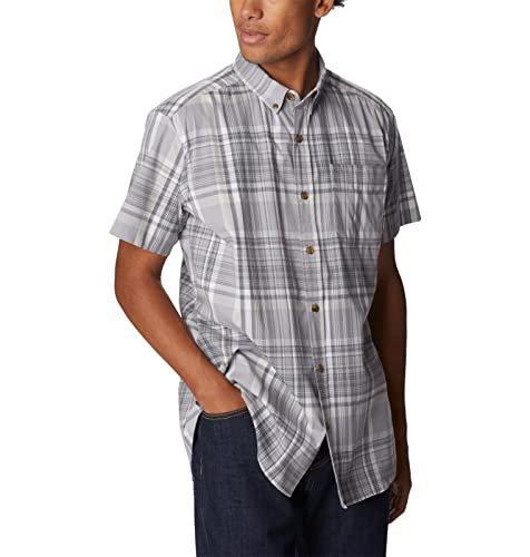 Columbia Mens Short Sleeve Button Down Shirt Grey Rapid Rivers Plaid  Grey XXL
