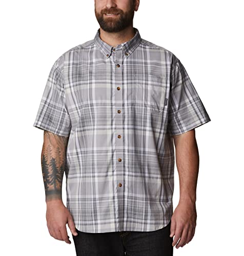 Columbia Mens Short Sleeve Button Down Shirt Grey Rapid Rivers Plaid  Grey XXL