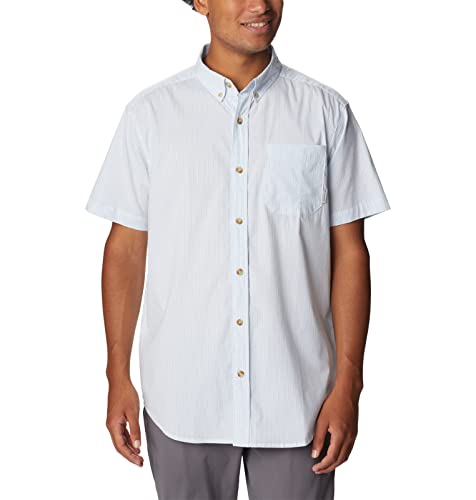 Columbia Men Regular fit Short Sleeve Button-Up Shirt Medium White Plaid
