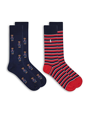 Ralph Lauren Polo Mens 2 Pack Crew Socks Blue Red