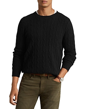 Polo Ralph Lauren Mens Iconic Cable Kit Cashmere Crewneck Sweater Black Small