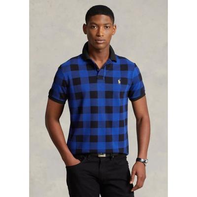 Polo Ralph Lauren Mens Custom Slim Fit Polo Shirt Buffalo Check Blue Small