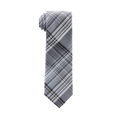 Calvin Klein Men's Slim Plaid Tie  Charcoal Grey Necktie