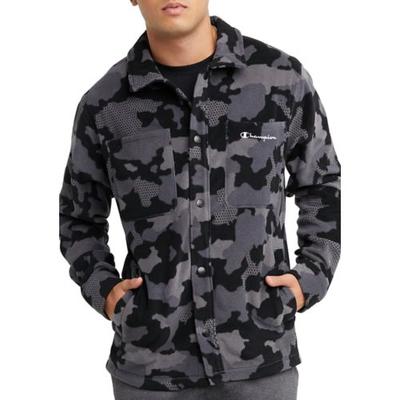 Champion Men's Allover Print Explorer Fleece Shirt Jacket Small Grey