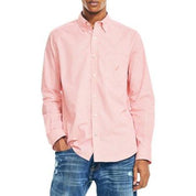 Nautica Mens Classic Fit Button Down Poplin Shirt Gingham Coral Medium